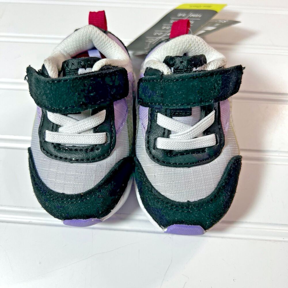 ATHLETIC WORKS GIRLS TODDLER ATHLETIC SHOES SIZE 2 ADJUSTABLE GRAY PURPLE NWT